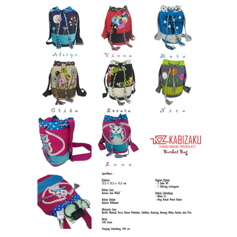 Tas Selempang Wanita Kabizaku Bucket Bag Tas Serut