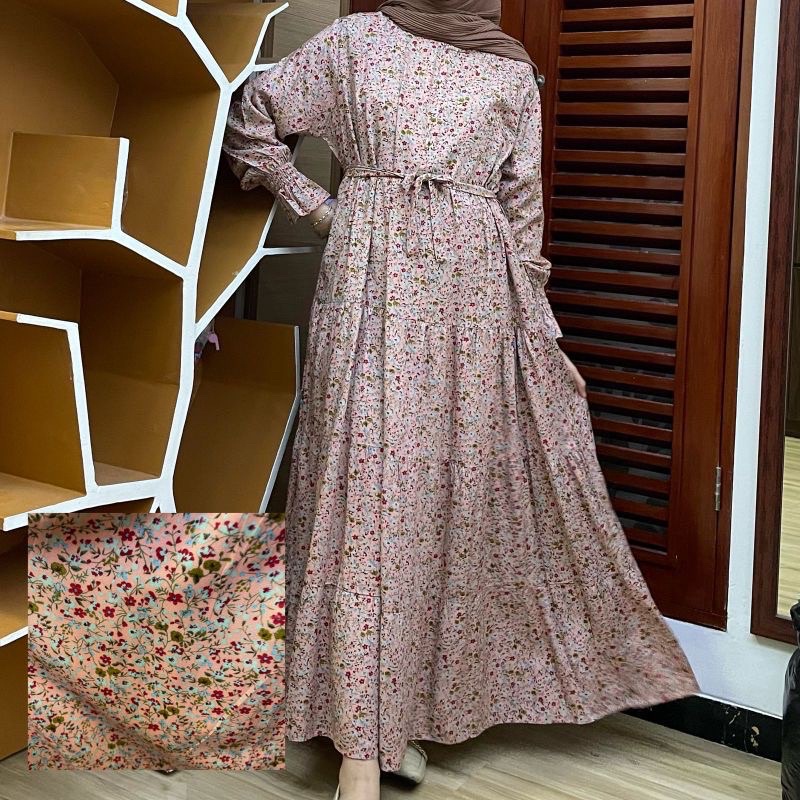 [SIZE STANDAR VOL 1] Floral dress maxi dress panjang gaun casual bunga wanita-Pastel 3 ruffle