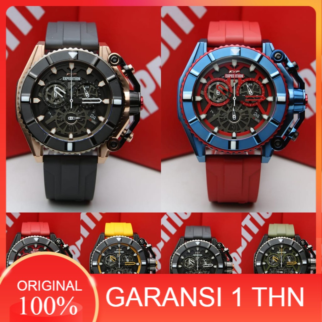 JAM TANGAN PRIA EXPEDITION E 3009 E3009 EXP3009 BLACK RUBBER ORIGINAL