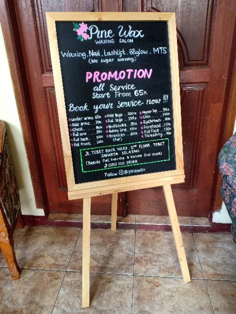 Papan tulis Kapur Blackboard Chalkboard 60x80 cm plus standing 120cm + jasa tulis