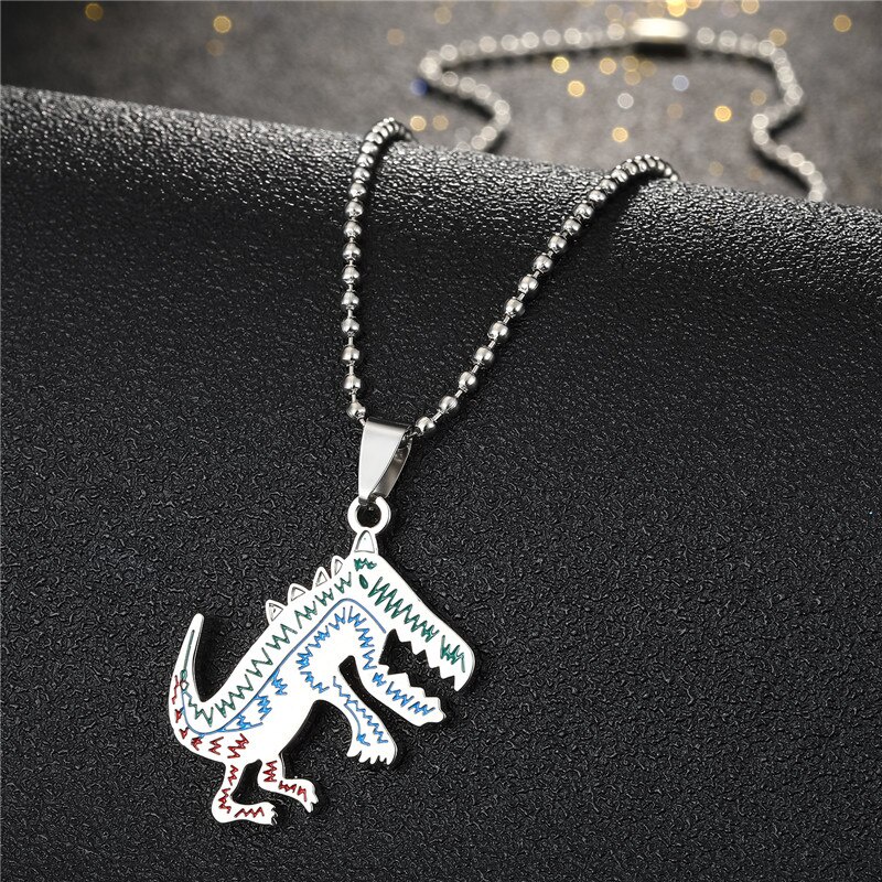 1pc Kalung Rantai Liontin Dinosaurus Kecil Bahan Logam Baja Gaya Punk Hip Hop Untuk Pria Dan Wanita