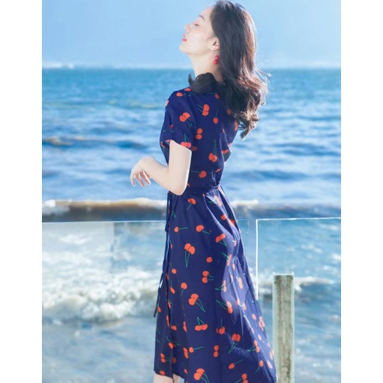 DRESS PANTAI MOTIF LENGAN PENDEK DS17