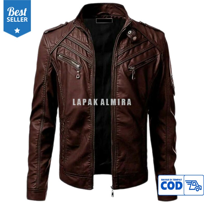 Jaket Kulit Sintetisn Pria Boy Anak Jalanan Warna Coklat