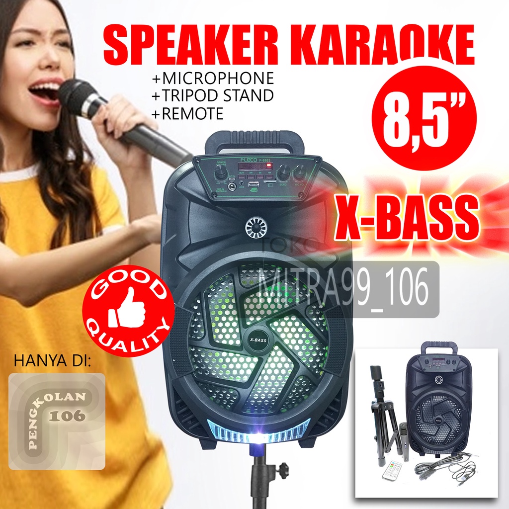 SPEAKER Bluetooth 8,5 inch X-Bass + Tripod Speaker + Mic Karaoke SUARA MANTAP