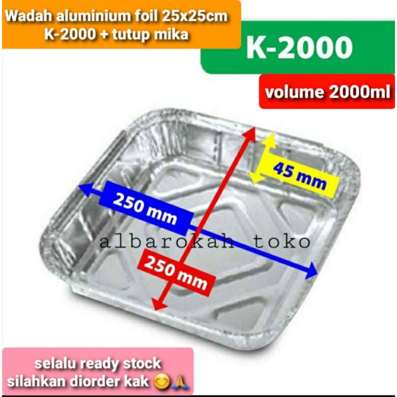 Wadah aluminium foil 25 x 25 cm / loyang aluminium kotak + lid mika bening