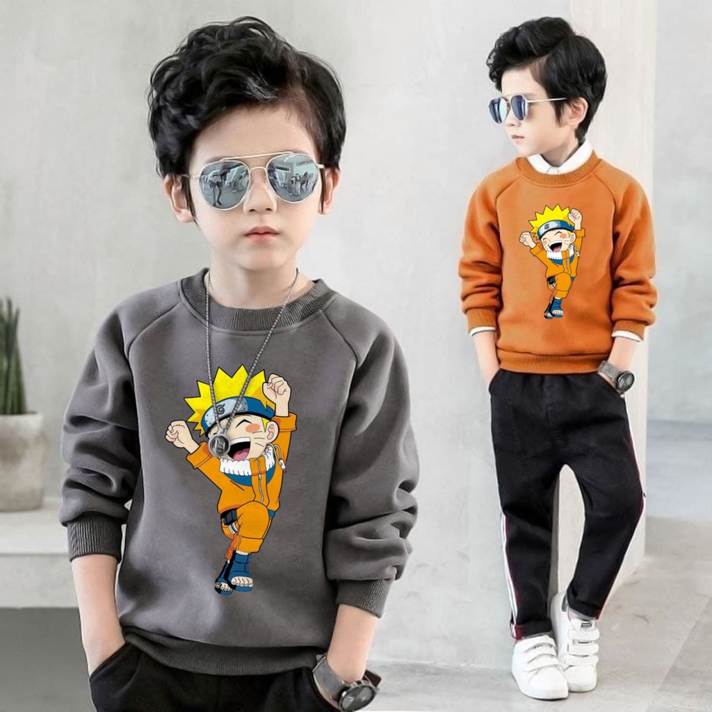 Jaket sweater anak laki - laki usia 2 3 4 5 6 7 8 19 10 tahun / switer crewneck basic anak laki laki perempuan karakter hero naruto