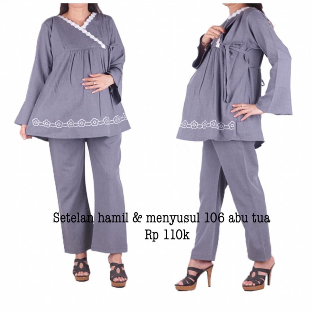 Baju hamil 106 Abu muda Setelan hamil menyusui panjang