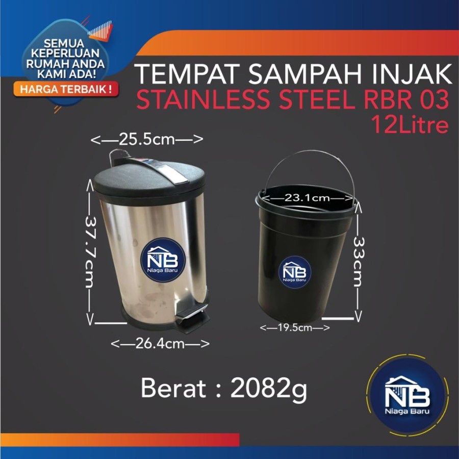Tempat Sampah Tong sampah 12 liter stainless injak Rubbish bin