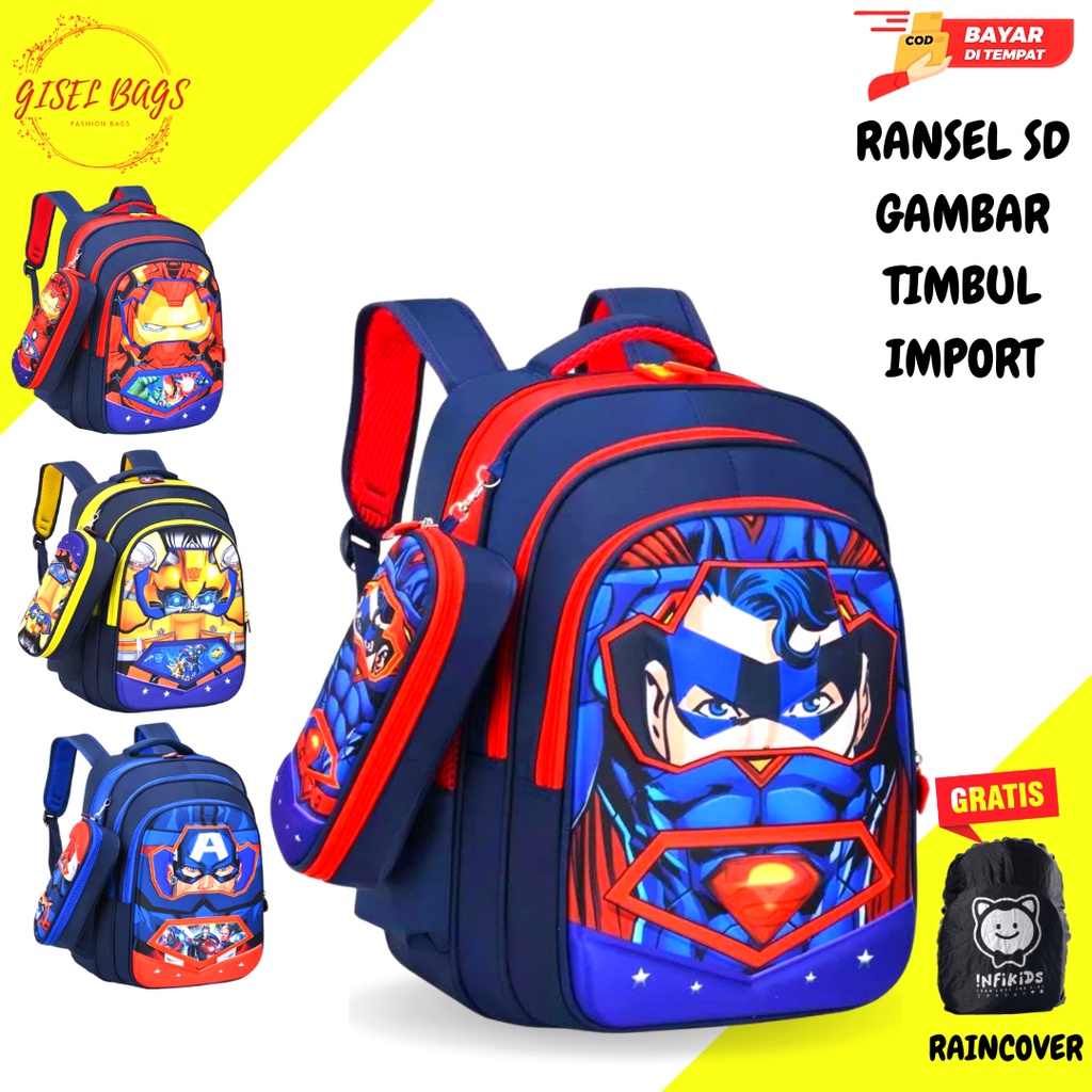 GB-Tas ransel anak laki laki SD tas ransel anak karakter superhero timbul tas ransel anak import