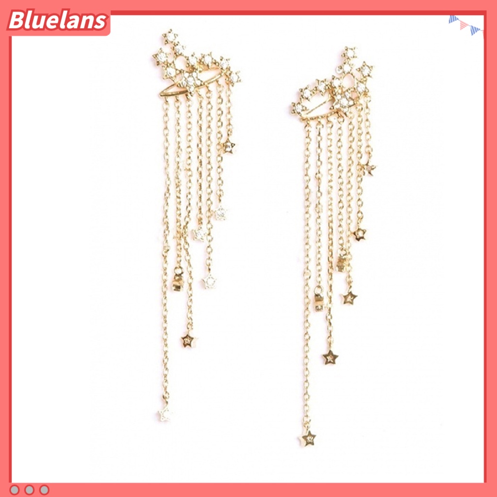 Bluelans 1Pc Eardrop Tassel Design Safe Alloy Rhinestone Stars Chain Ear Jacket for Women