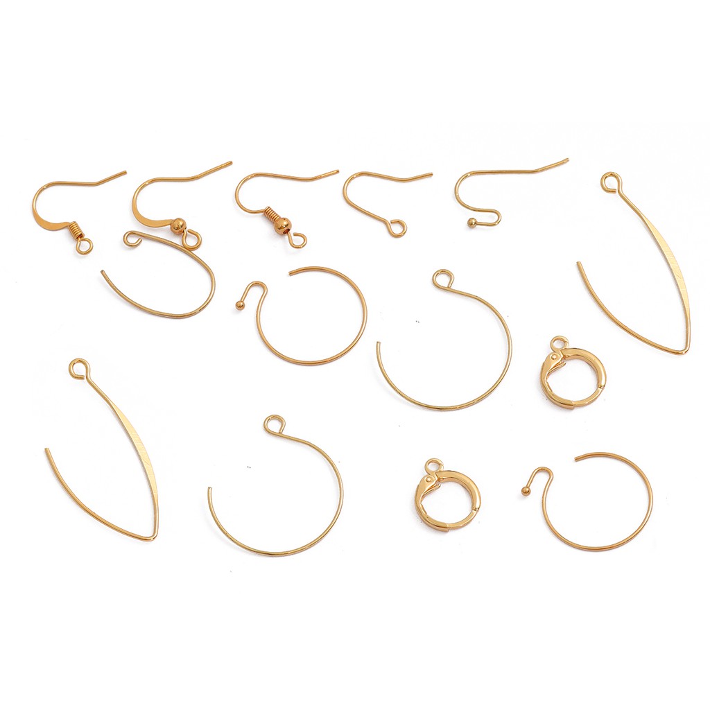 18k Emas 12-20 mm 10-20pcs Anting Komponen Kait Memutar Emas Perunggu Ear Hook Clasps Earring Wires Finds Untuk Perhiasan DIY