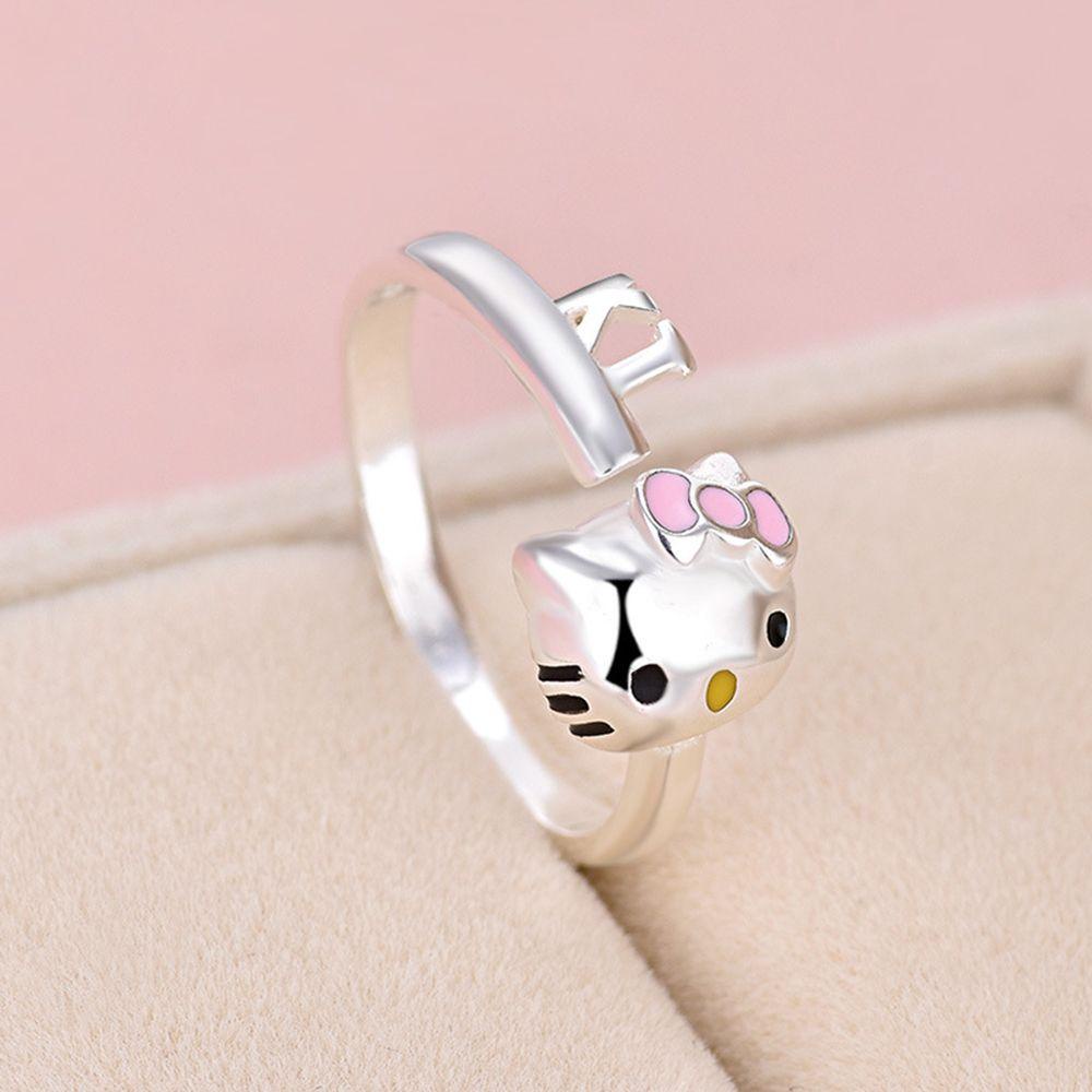 Augustina Hello Cat Ring Klasik Temperamen Hadiah Pasangan Perempuan Pria Alloy Open Ring