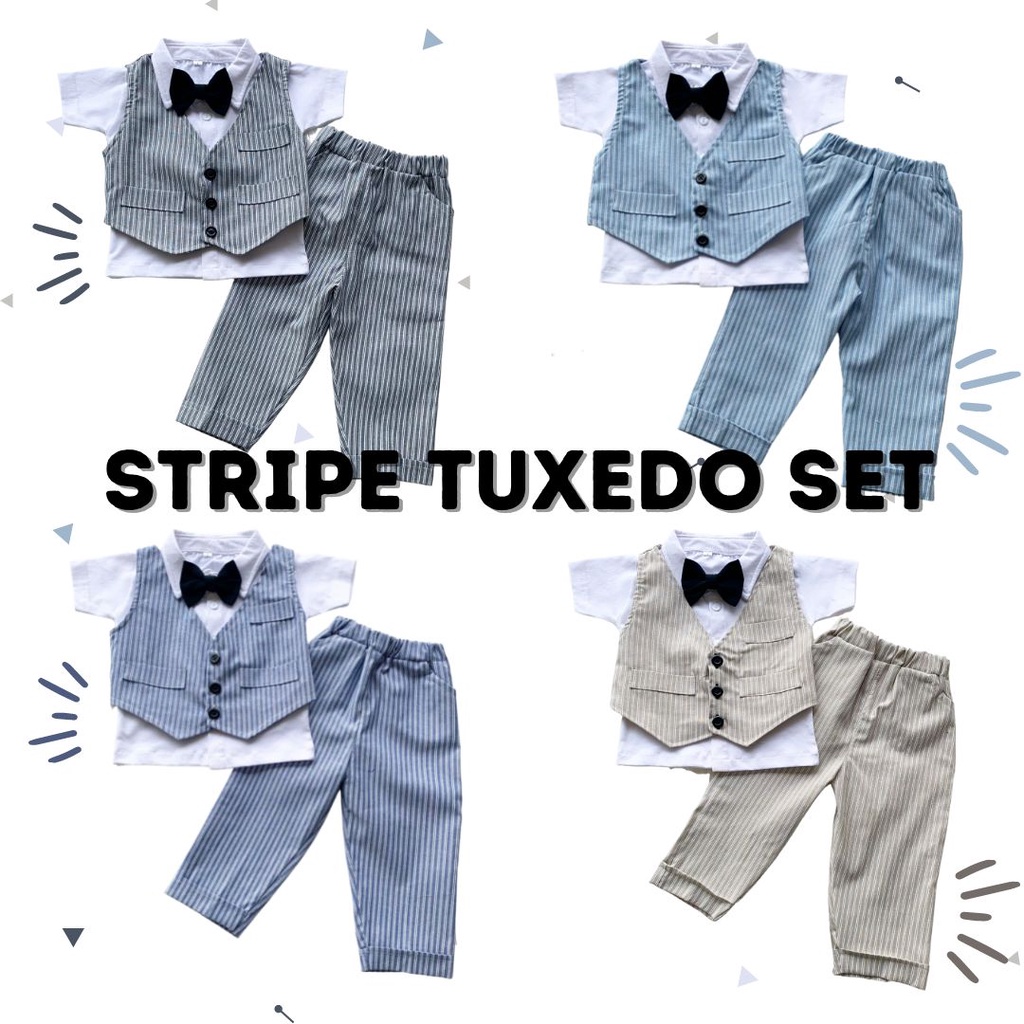 GROSIR stripe tuxedo set