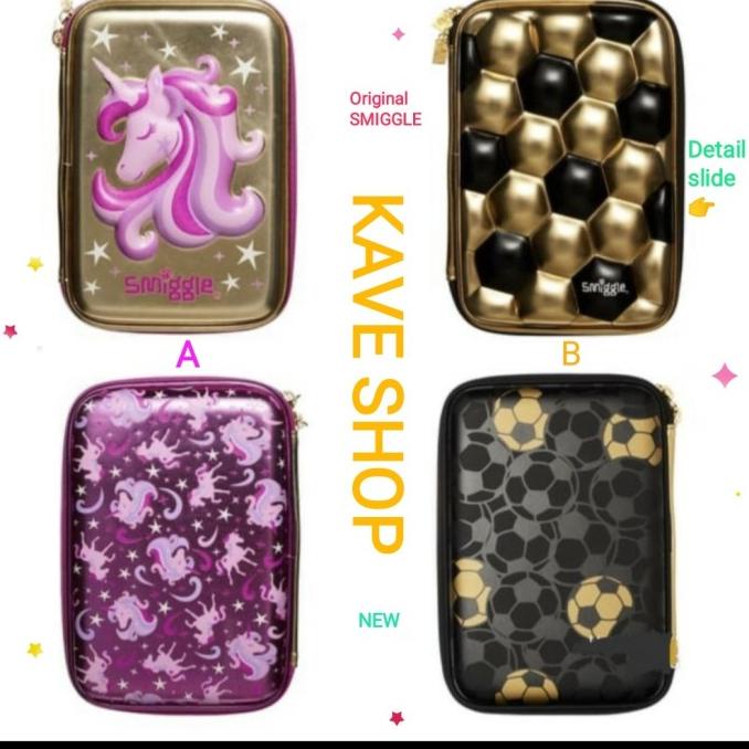 

---Terbartu--- SMIGGLE Original Hard Top Pencil Case : Unicorn PINK - Soccer GOLD