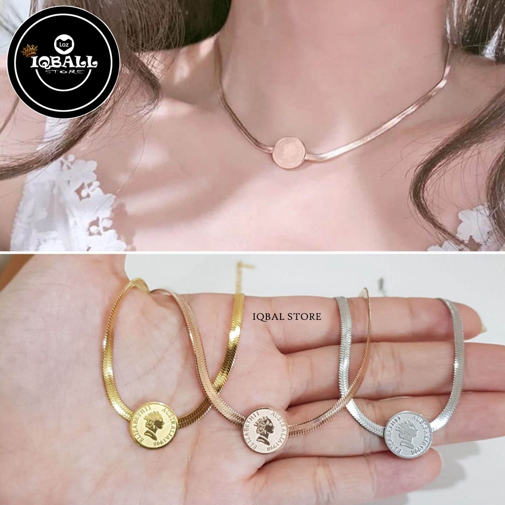 Kalung Titanium Anti Karat - Kalung Titanium Koin - Kalung Gepeng Liontin Koin - Kalung Titanium Asl