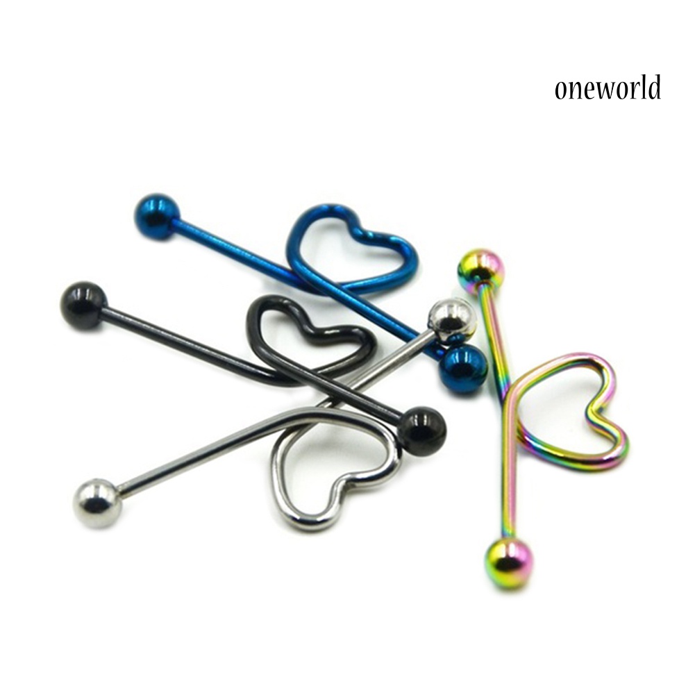 OW@ 1Pc Unisex Stainless Steel Heart Shaped Cartilage Piercing Industrial Barbell