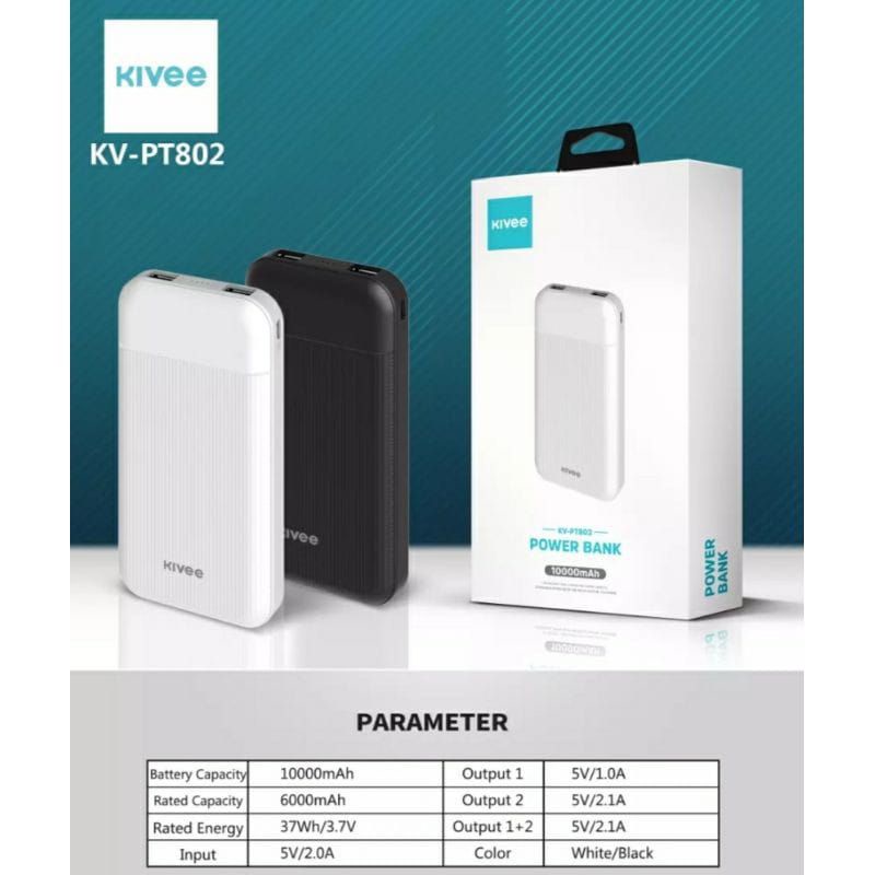 POWER BANK KIVEE 10000mAh REAL CAPACITY PORTABLE POWER BANK KV-PT802