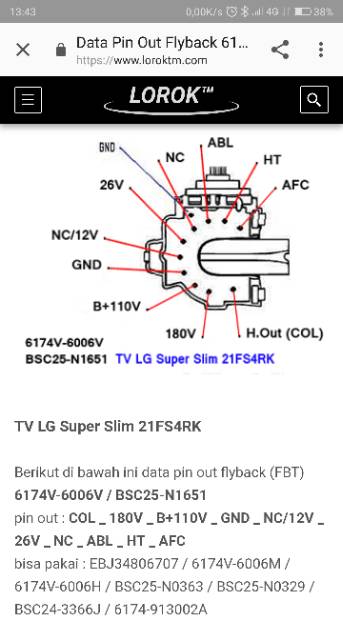 Fbt Flyback Tv Lg 21 Inc Super Slim 6174v 6006v Bsc25 N1651 Original Shopee Indonesia