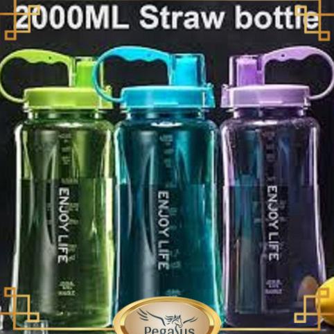 B019-2 Botol Minum ENJOY LIFE 2 Liter / Big Straw Water Bottle 2000ml - Pink