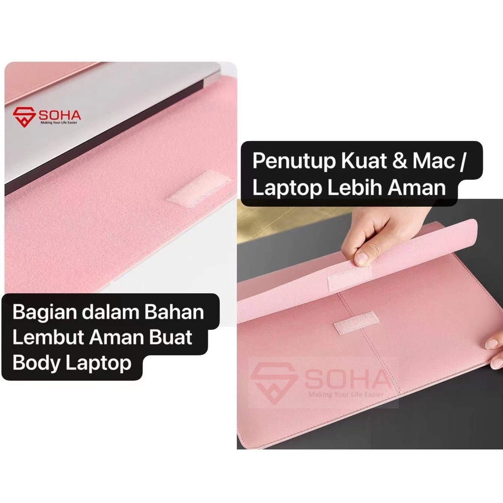 LC-06 SOHA Sleeve Case Kualitas PREMIUM PU LEATHER Kulit Wangi for Ultra book / for Macbook Air / Sarung Celup for LAPTOP Model Skin Pro Tipis dan Lembut Ukuran 13 14 15 15.6 Inch