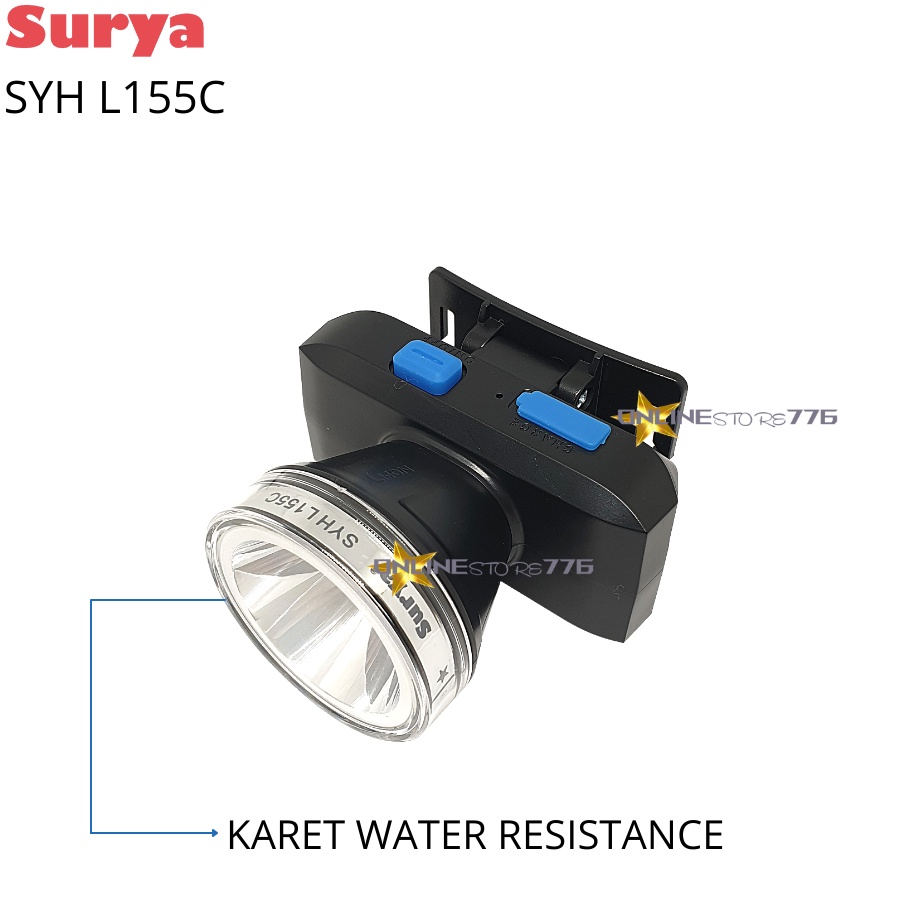 SENTER KEPALA / SENTER KEPALA SURYA / SYH L155C / LAMPU SENTER KEPALA / HEADLAMP / SURYA / SYH L155 / SENTER KEPALA TAHAN AIR / SENTER KEPALA RECHARGEABLE 15WATT - 15W /  CAHAYA PUTIH