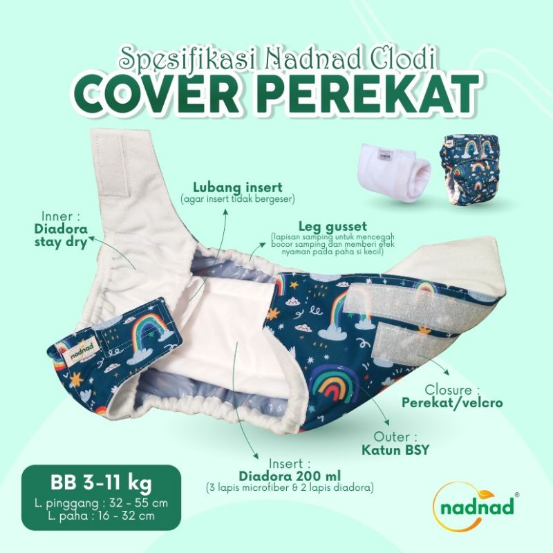Clodi Nadnad by Sakina cover perekat 3-13kg 0-30bulan S, M, L 1Clodi +insert 200ml tape velcro kreke