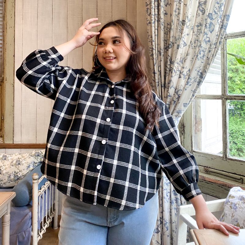 Oversize Shirt Tops | Kemeja Flanel Wanita Oversize Outer Flanel Kemeja Kotak Kotak Wanita