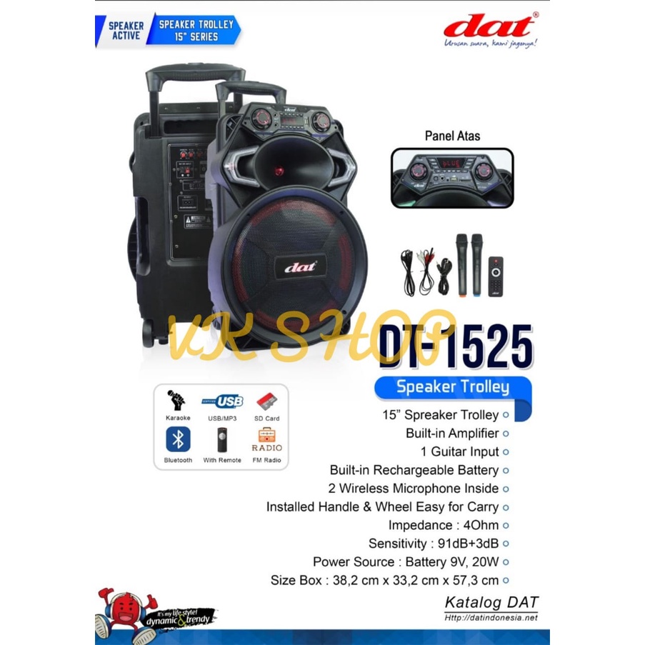Speaker Portable DAT DT 1525 DAT DT1525 15Inch Free 2 Mic Wireless