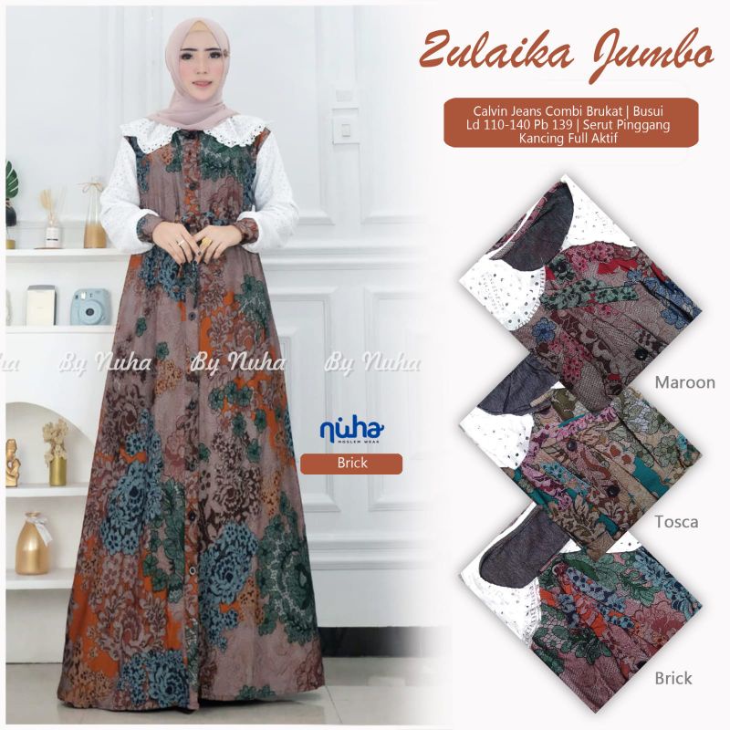 Gamis batik calvin jeans zulaika jumbo dress LD 110 Bahan calvin jeans super melar