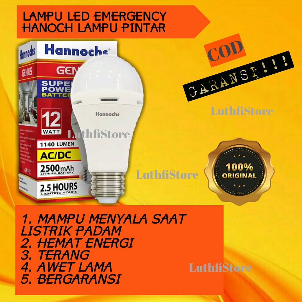 Lampu Emergency LED Bulb Bohlam Hanoch hannoch AC/DC 6W 8W 10W 12W 15W 6 watt 8 watt 10 watt darurat