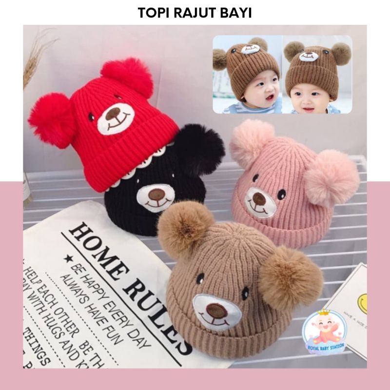 Topi Rajut Bayi Bear 3D Lucu Premium Style Cowok Cewek