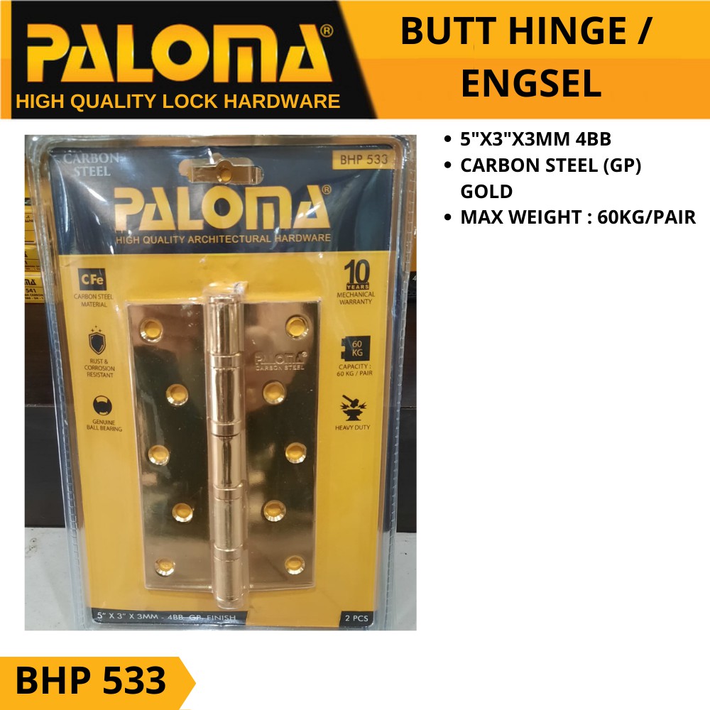 PALOMA BHP 533 BUTT HINGE ENGSEL PINTU STEEL 5&quot;X3&quot;X3MM 4BB GP