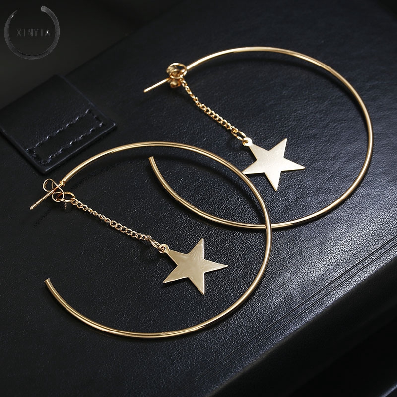 Anting Telinga Dangle Motif Bintang Hollow Geometrik Warna Emas Untuk Wanita