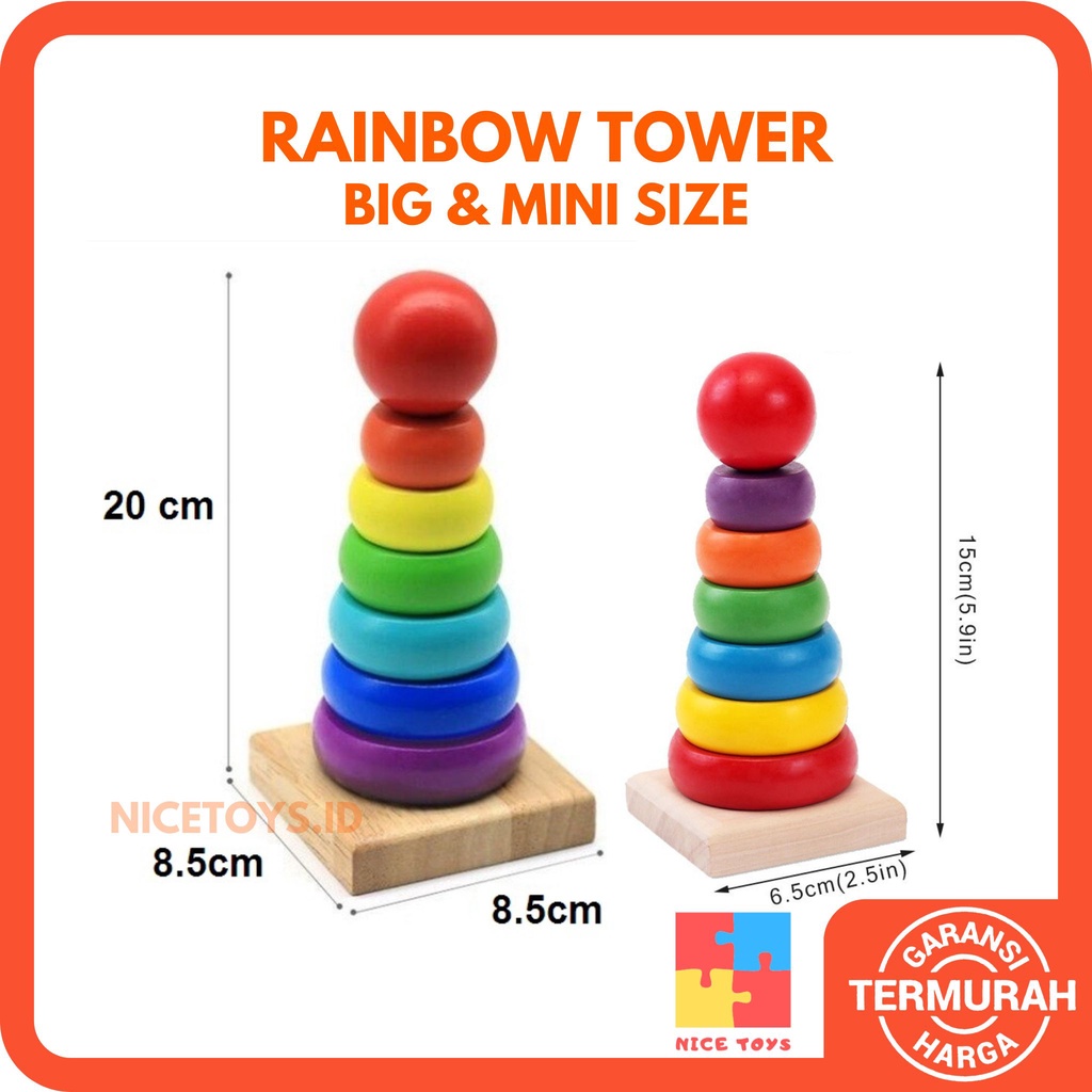 Rainbow Tower Mini Rainbow Tower Big Rainbow Tower Wooden Toys Balok Susun Mainan Kayu Mainan Balita Balok Kayu Mainan Edukasi