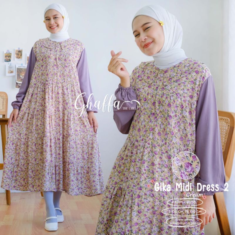 GIKA MIDI DRESS #2 BY GHAFFA THE LABEL // MIDI MOTIF MUSLIMAH // Dress wanita