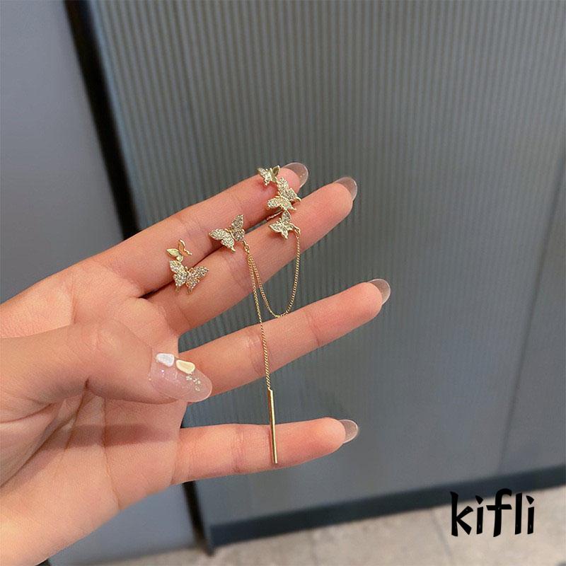 Anting Stud Rumbai Kupu-Kupu Asimetris