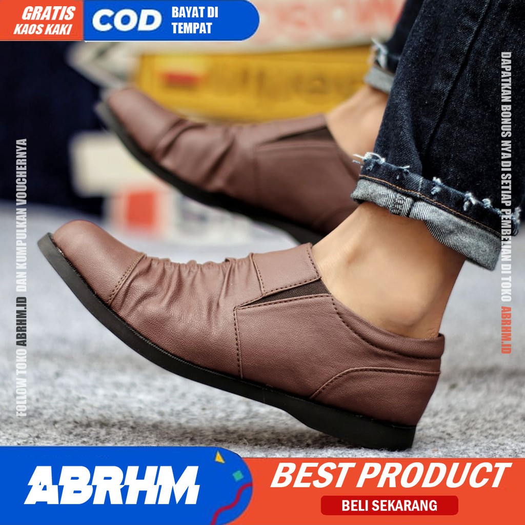 ABRHM X KERUT Sepatu Slip On Pria Sepatu Casual Pria Sepatu Pria Casual Kulit PU Cowo/Cowok Ori Sepatu Kasual Santai Gaya Keren Kekinian Anti Slip Original Murah Terlaris