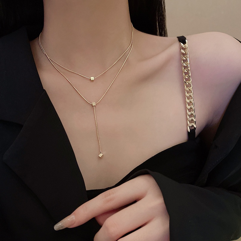 Kalung Rantai Klavikula Model Double Layer Untuk Aksesoris