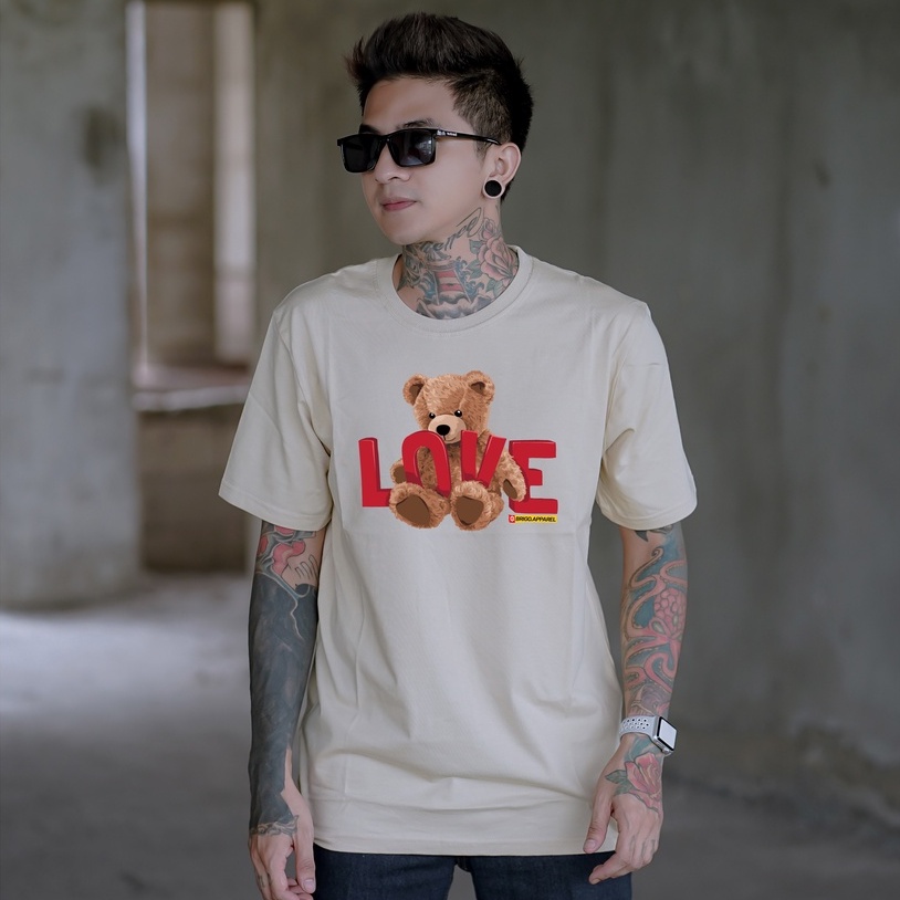 BRIGO Kaos Lengan Pendek Bear Love || Kaos Katun Combed M-XL || Kaos Distro BRIGO Beruang Love