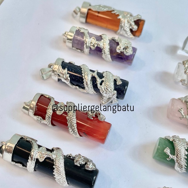 [ TERLARIS ] KALUNG LIONTIN GIOK CINA NAGA LILIT BATU ALAM PRIA KESEHATAN VITALITAS ASLI KECUBUNG ONYX GARNET QUARTZ