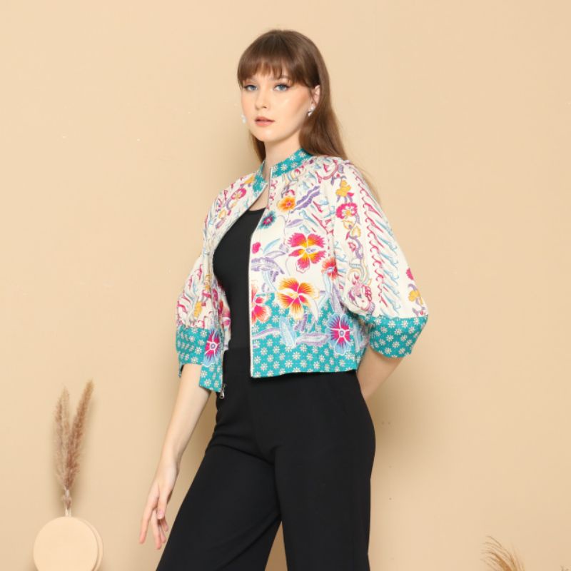 Size Jumbo : Jaket Bomber Batik / Jaket Batik Wanita /Outer Batik-GREEN