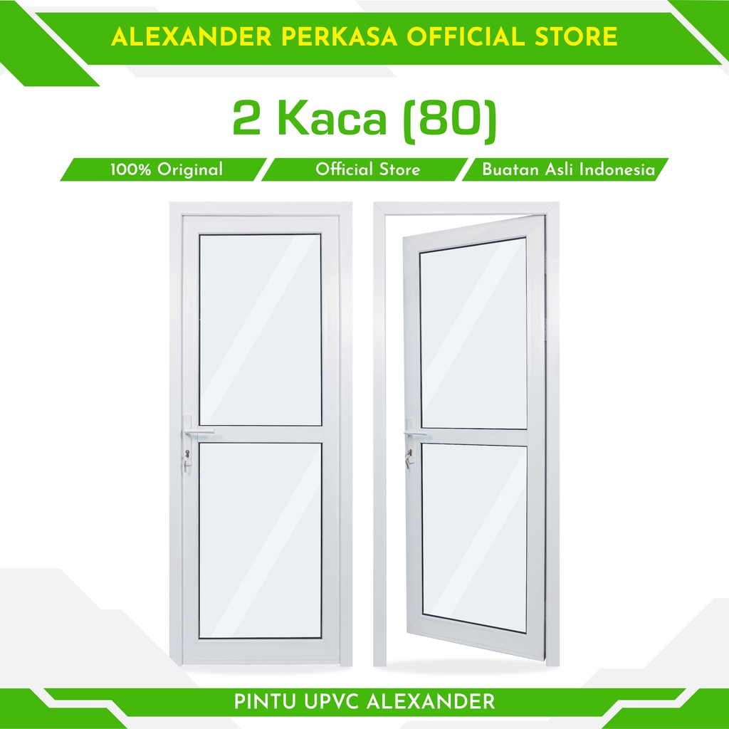 PINTU PANEL UPVC PINTU KAMAR PINTU RUANG KERJA 2 KACA 80X200 CM PINTU MINIMALIS