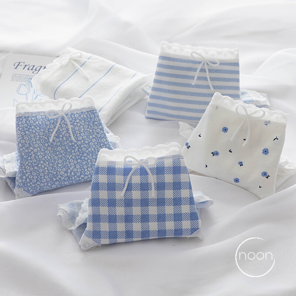 NOON (Blue Spring) Celana Dalam Wanita Korea Motif Lucu Imut Katun CD Undies Underwear Import Sorex Sorella Young Hearts Grosir Lusinan