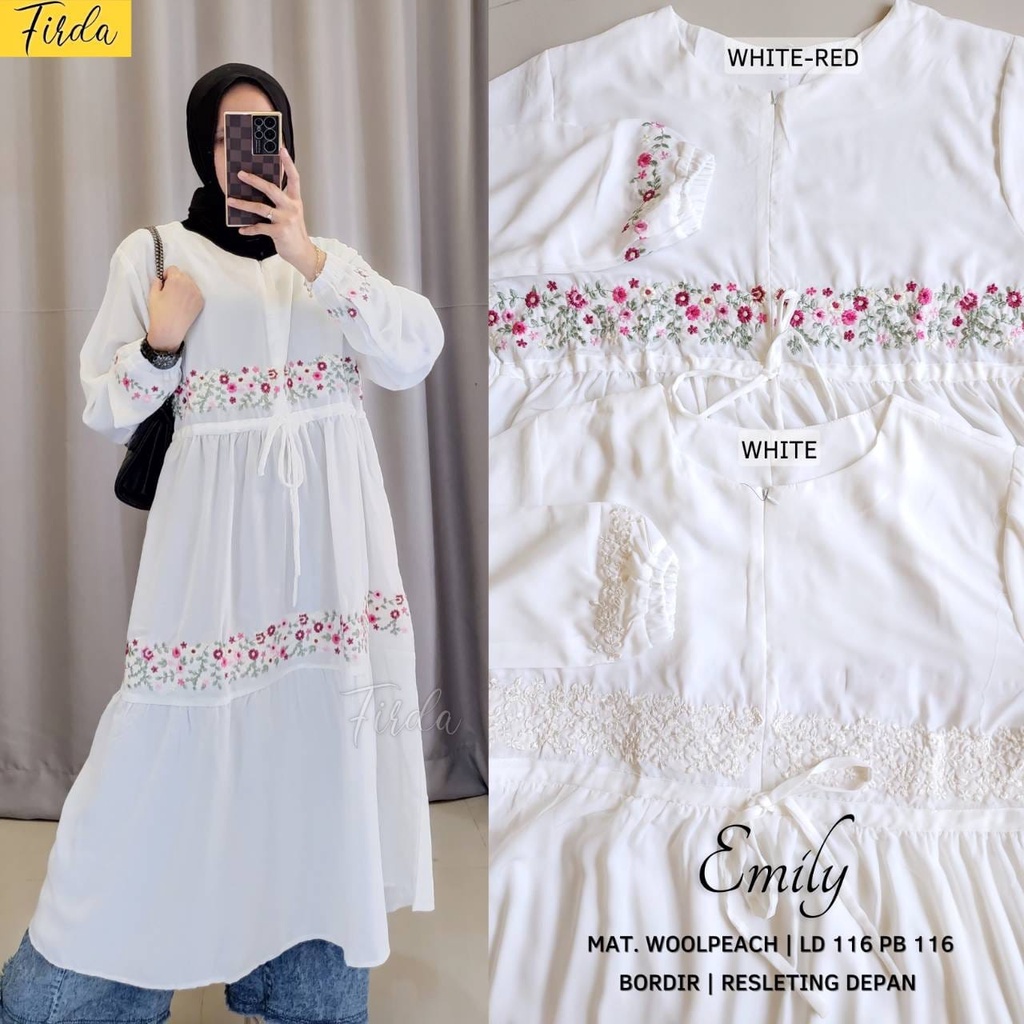 Emily Tunik Firda Atasan Wanita Lengan Panjang Warna Putih Jumbo Bigsize LD 110 120 XXXL Bahan Wollp