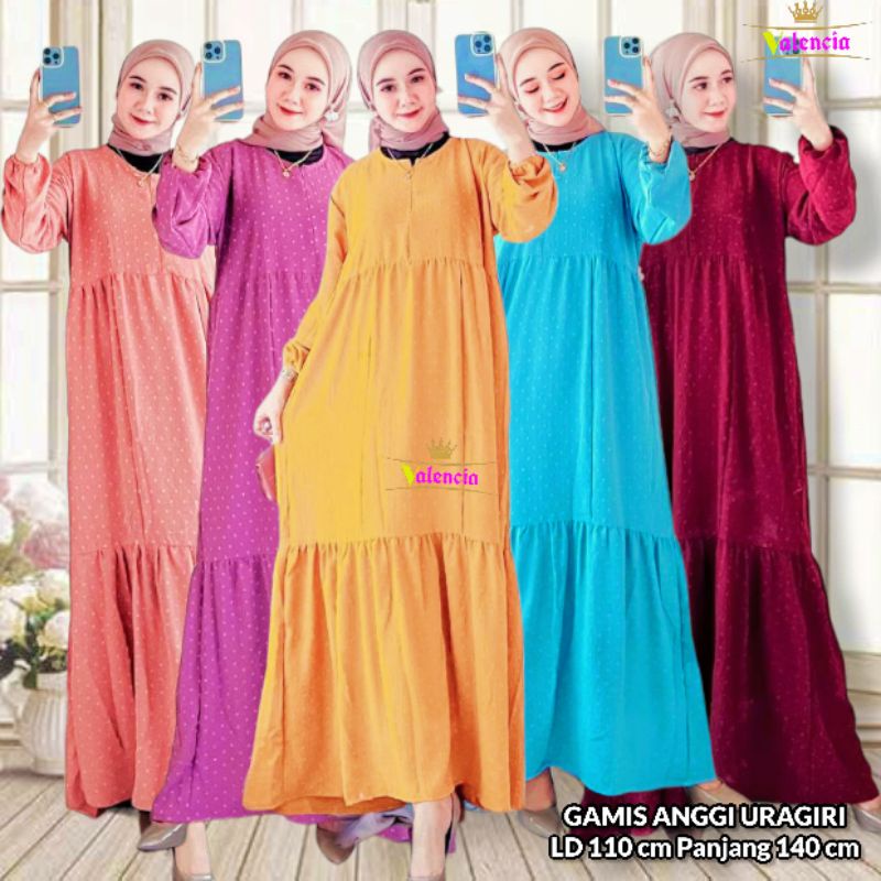 Anggi Gamis Wanita Crinkle Uragiri Premium Dress Wanita Lengan Panjang Karet Susun Baju Wanita Muslim Kekinian LD 170 cm