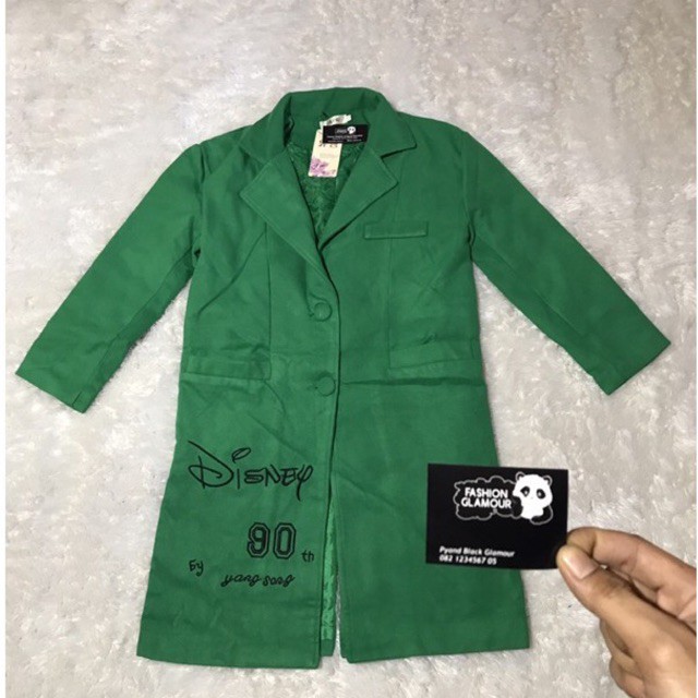 CT4 MANTEL COAT BLAZER WOLL HANGAT IMPORT WANITA ASIA EROPA KOREA BRITISH MELODY DOG DISNEY GREEN
