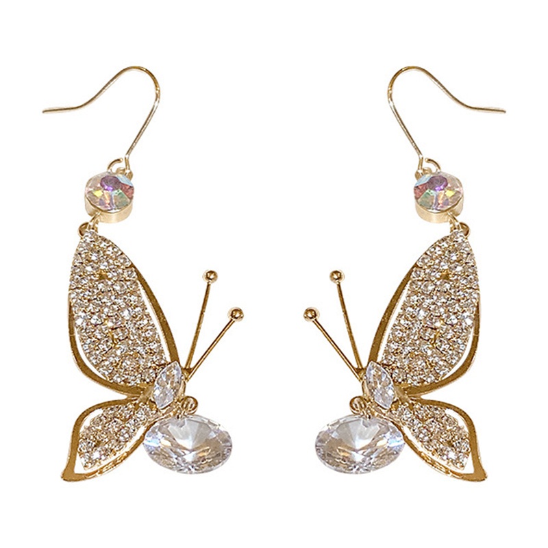 Fancyqube Anting Giwang Mewah Model Kupu-Kupu Gaya Korea Dengan Kristal + Mutiara + Zircon Untuk Wanita
