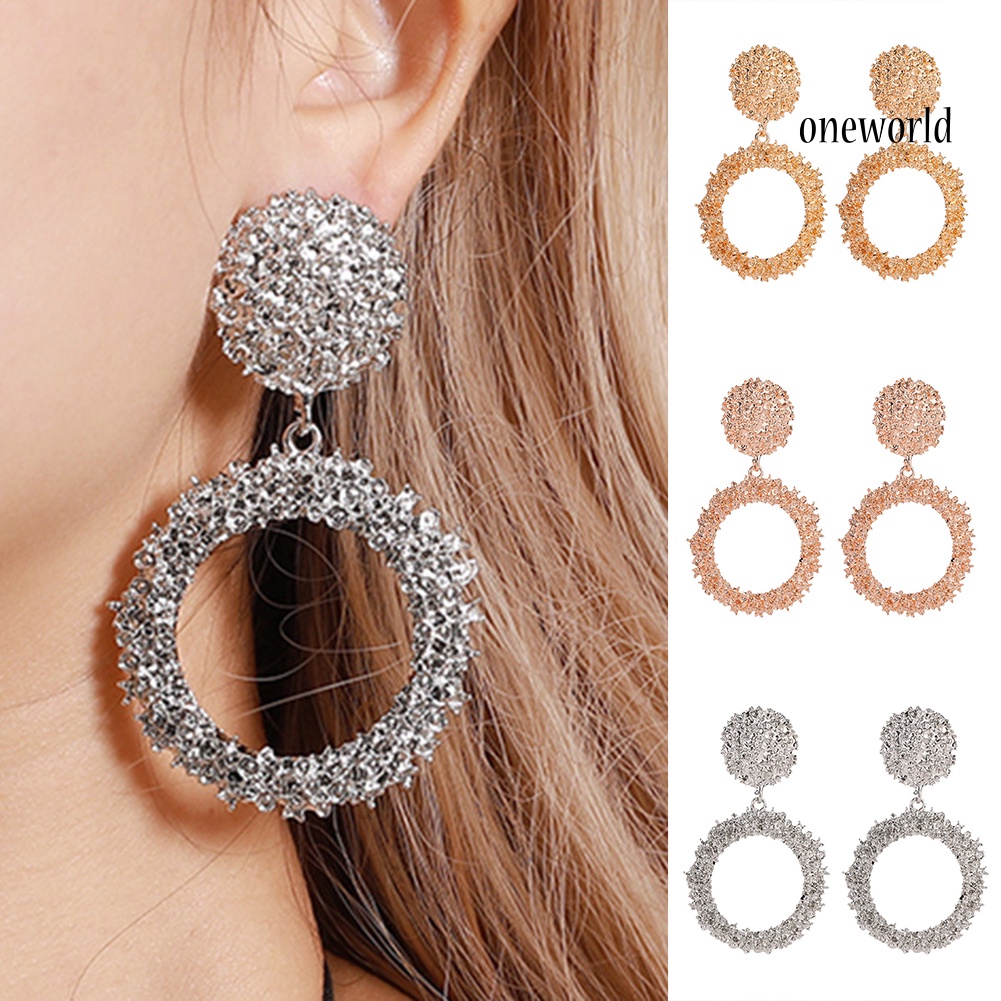 OW@ Fashion Women Geometric Hollow Circle Pendant Dangle Stud Earrings Jewelry Decor