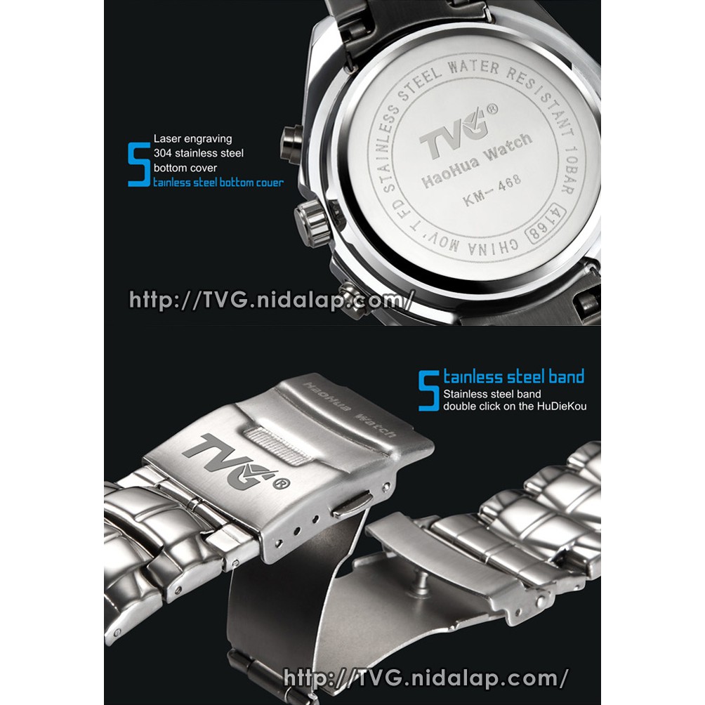 JAM TANGAN STAINLESS ORIGINAL TVG  DUAL TIME ( LED + ANALOG) 01