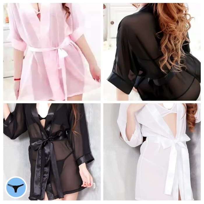 KIMONO TRANSPARAN / BAJU TIDUR SEXY / PAKAIAN TIDUR WANITA GSTRING BRA LINGERIE